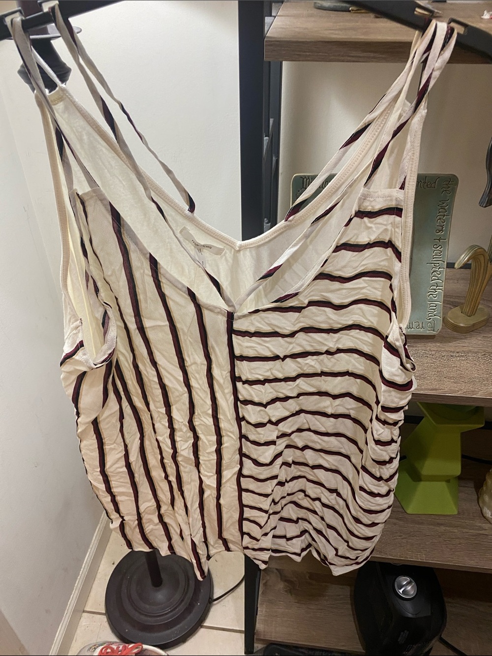 Maurices Cream Tank Top with Burgundy Stripes